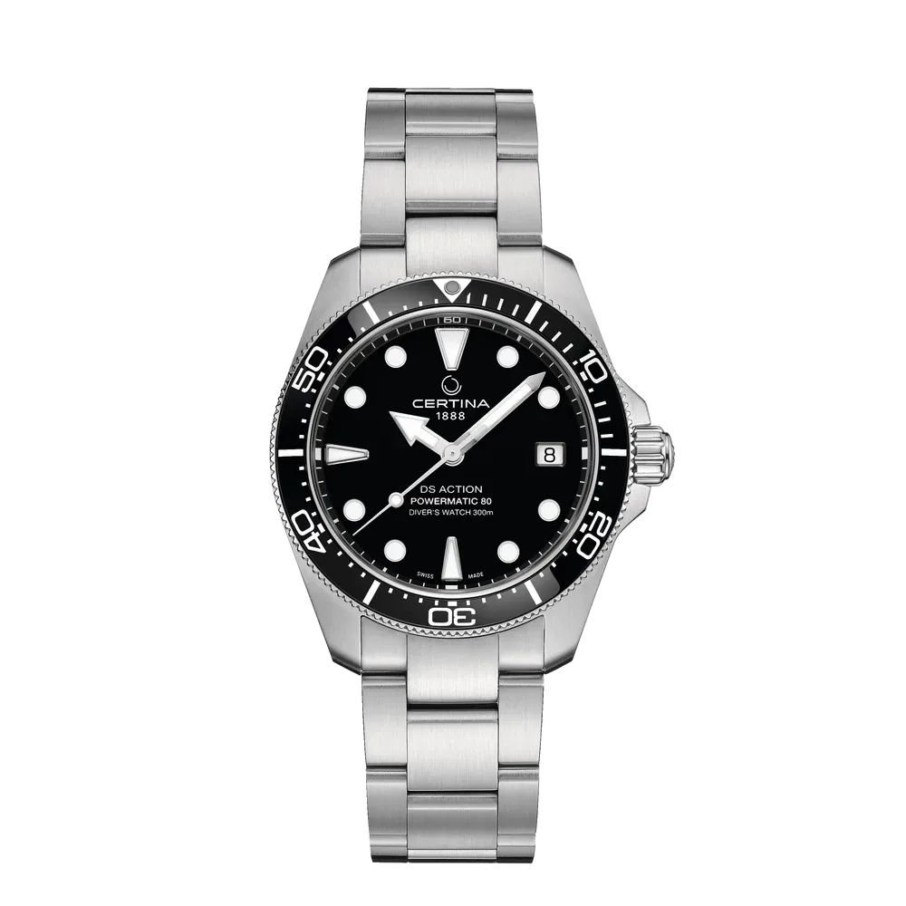 MONTRE CERTINA DS ACTION DIVER 38MM POWERMATIC 80 CADRAN NOIR, BRACELET ACIER