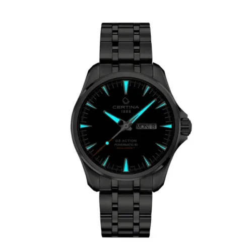 MONTRE CERTINA DS ACTION DAY DATE POWERMATIC 80 AUTOMATIQUE CADRAN NOIR BRACELET MÉTAL