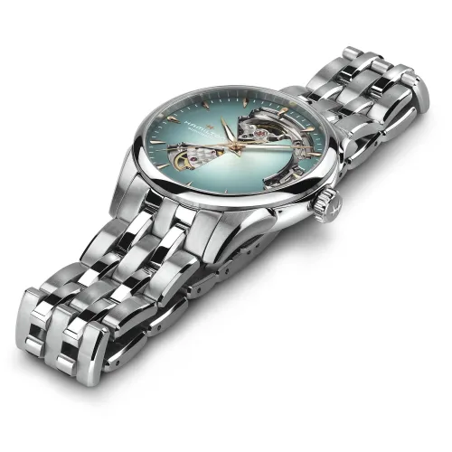 HAMILTON JAZZMASTER OPEN HEART AUTO 36 MM CADRAN BLEU CLAIR BRACELET MÉTAL