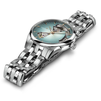 HAMILTON JAZZMASTER OPEN HEART AUTO 36 MM CADRAN BLEU CLAIR BRACELET MÉTAL
