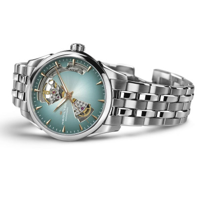 HAMILTON JAZZMASTER OPEN HEART AUTO 36 MM CADRAN BLEU CLAIR BRACELET MÉTAL