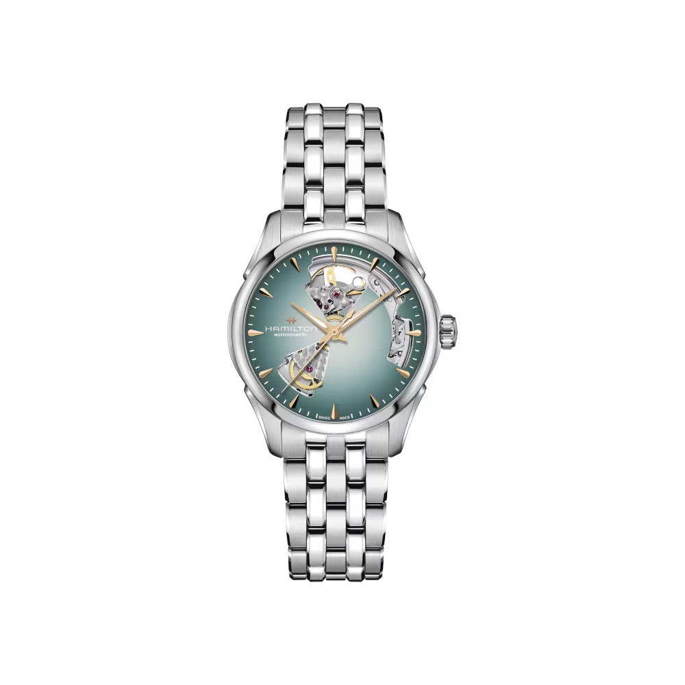 HAMILTON JAZZMASTER OPEN HEART AUTO 36 MM CADRAN BLEU CLAIR BRACELET MÉTAL