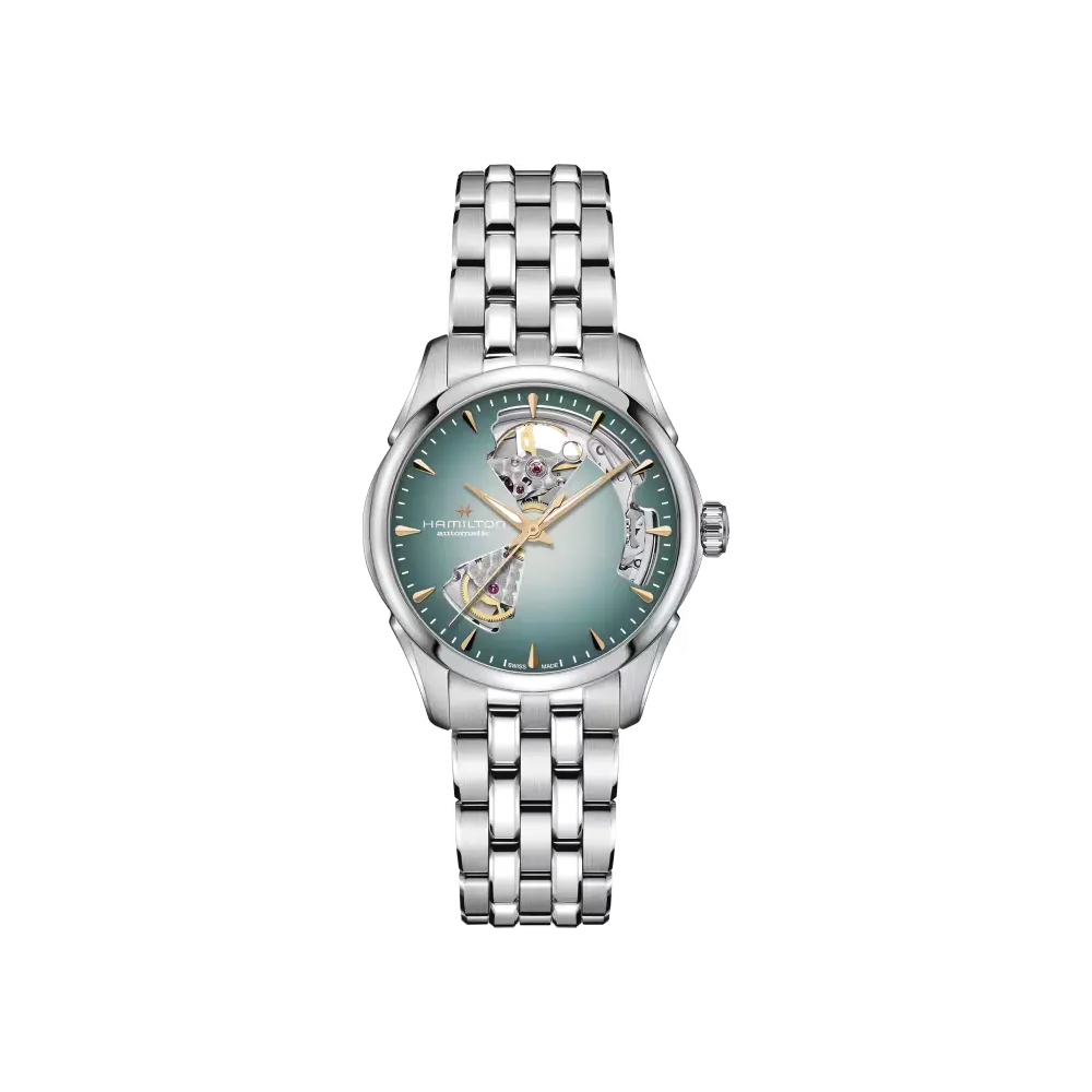 HAMILTON JAZZMASTER OPEN HEART AUTO 36 MM CADRAN BLEU CLAIR BRACELET MÉTAL