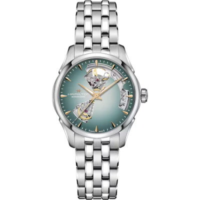 HAMILTON JAZZMASTER OPEN HEART AUTO 36 MM CADRAN BLEU CLAIR BRACELET MÉTAL