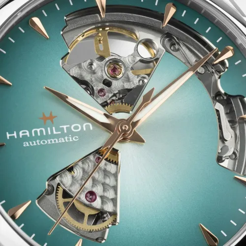 HAMILTON JAZZMASTER OPEN HEART AUTO 36 MM CADRAN BLEU CLAIR BRACELET MÉTAL
