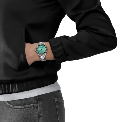 MONTRE TISSOT SEASTAR 1000 36MM CADRAN TURQUOISE BRACELET BICOLORE MÉTAL ARGENTÉ