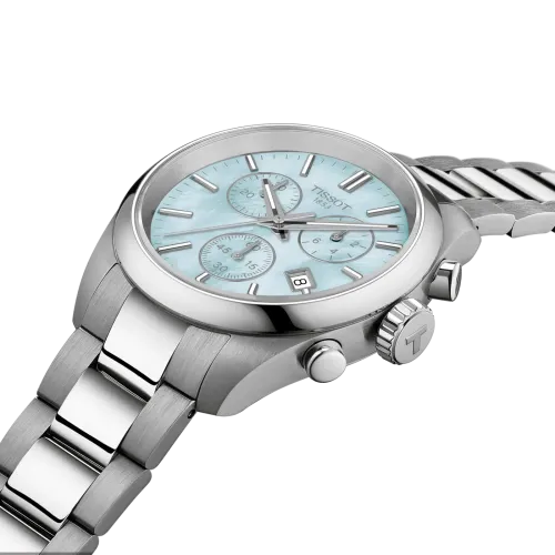 MONTRE TISSOT PR 100 36MM CADRAN NACRE BLEUE BRACELET BI‑COLOR MÉTAL