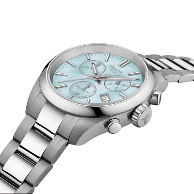 MONTRE TISSOT PR 100 36MM CADRAN NACRE BLEUE BRACELET BI‑COLOR MÉTAL
