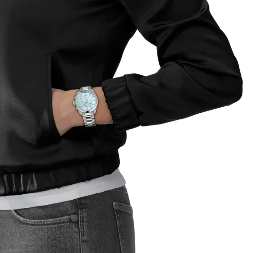 MONTRE TISSOT PR 100 36MM CADRAN NACRE BLEUE BRACELET BI‑COLOR MÉTAL