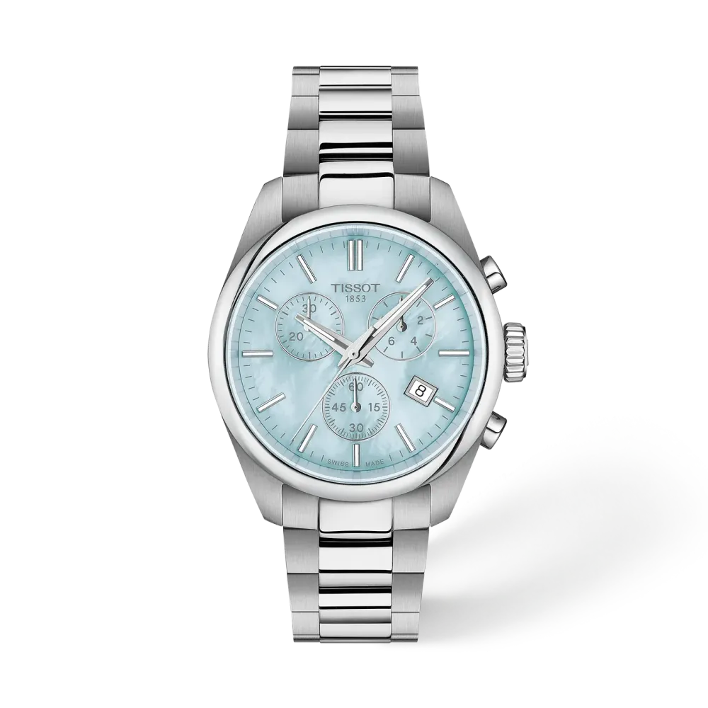 MONTRE TISSOT PR 100 36MM CADRAN NACRE BLEUE BRACELET BI‑COLOR MÉTAL