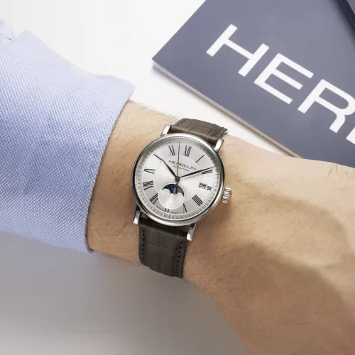 MONTRE HERBELIN INSPIRATION AUTOMATIQUE PHASE DE LUNE ACIER & CUIR GRIS