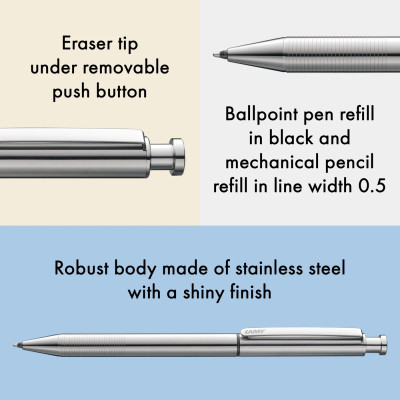 STYLO LAMY ST TWIN PEN MULTISYSTEM PENS SILVER