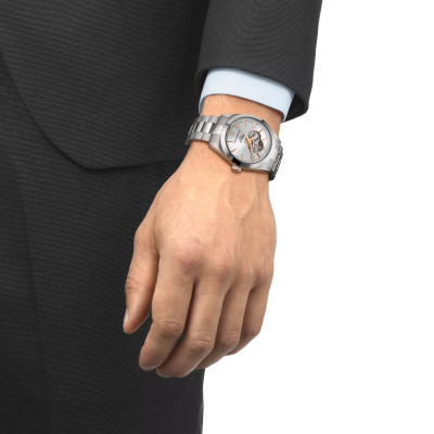 Tissot Gentleman Powermatic 80 Open Heart automatique cadran argent bracelet acier 40 mm