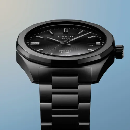 TISSOT PRC 100 SOLAR 39MM QUARTZ CADRAN NOIR BRACELET PVD NOIR