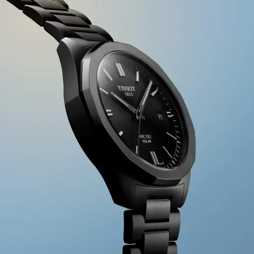 TISSOT PRC 100 SOLAR 39MM QUARTZ CADRAN NOIR BRACELET PVD NOIR