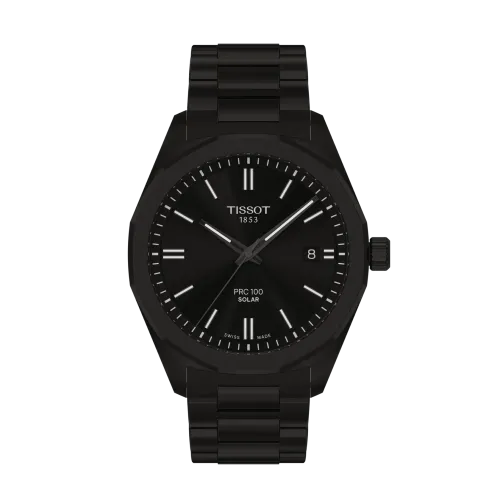 TISSOT PRC 100 SOLAR 39MM QUARTZ CADRAN NOIR BRACELET PVD NOIR