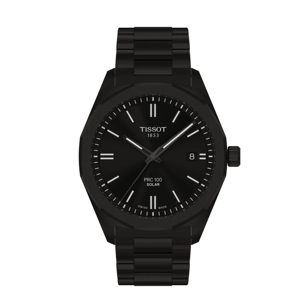 TISSOT PRC 100 SOLAR 39MM QUARTZ CADRAN NOIR BRACELET PVD NOIR