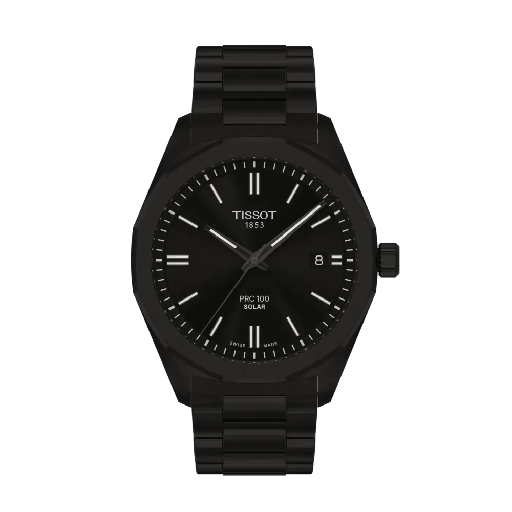 TISSOT PRC 100 SOLAR 39MM QUARTZ CADRAN NOIR BRACELET PVD NOIR