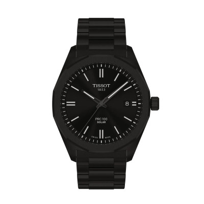TISSOT PRC 100 SOLAR 39MM QUARTZ CADRAN NOIR BRACELET PVD NOIR