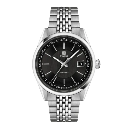 TISSOT VISODATE 39MM CADRAN NOIR BRACELET ACIER INOXYDABLE