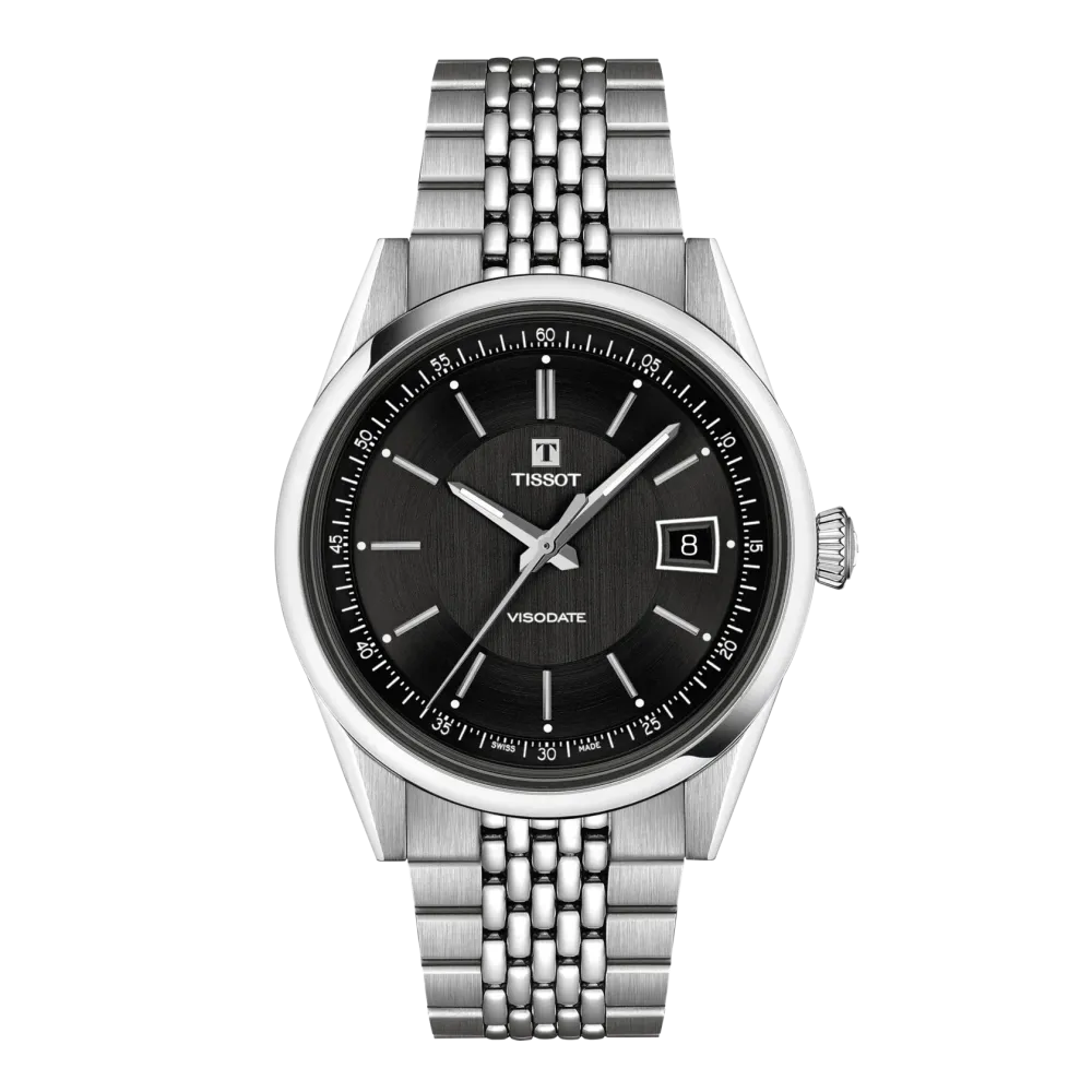 TISSOT VISODATE 39MM CADRAN NOIR BRACELET ACIER INOXYDABLE