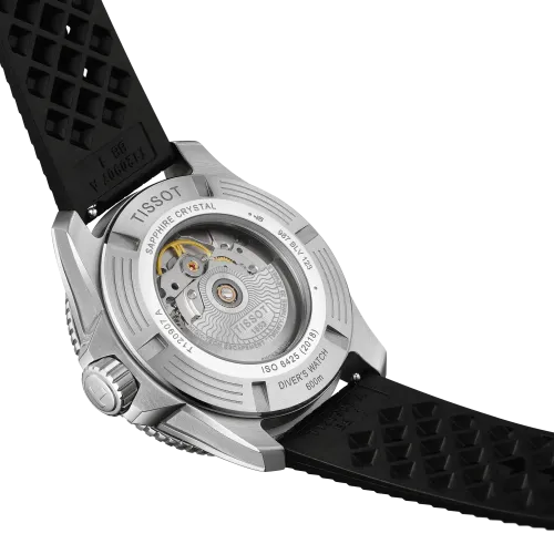 MONTRE TISSOT SEASTAR POWERMATIC 80 44 MM CÉRAMIQUE NOIRE CADRAN ORANGE BRACELET CAOUTCHOUC NOIR