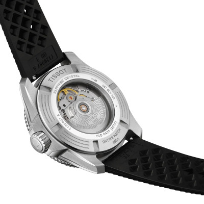 MONTRE TISSOT SEASTAR POWERMATIC 80 44 MM CÉRAMIQUE NOIRE CADRAN ORANGE BRACELET CAOUTCHOUC NOIR