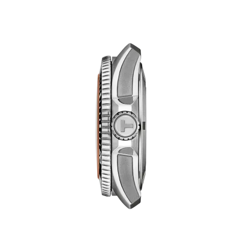 MONTRE TISSOT SEASTAR POWERMATIC 80 44 MM CÉRAMIQUE NOIRE CADRAN ORANGE BRACELET CAOUTCHOUC NOIR