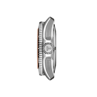 MONTRE TISSOT SEASTAR POWERMATIC 80 44 MM CÉRAMIQUE NOIRE CADRAN ORANGE BRACELET CAOUTCHOUC NOIR