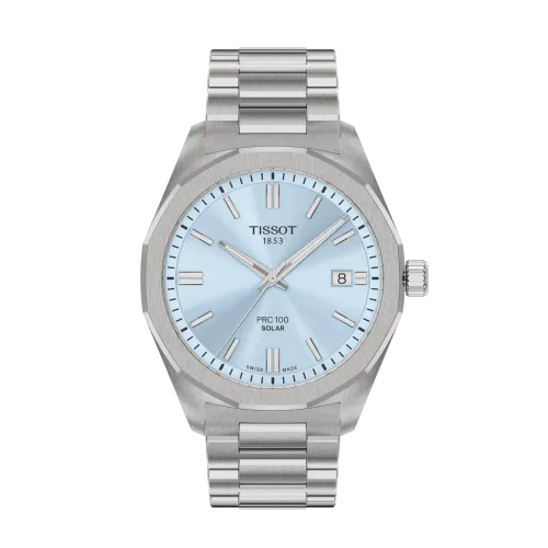 MONTRE TISSOT PRC 100 SOLAR 39MM CADRAN BLEU GLACÉ BRACELET GRIS