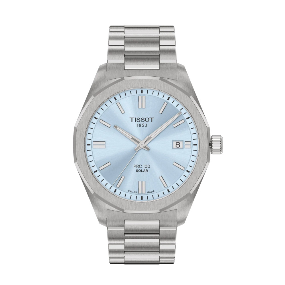 MONTRE TISSOT PRC 100 SOLAR 39MM CADRAN BLEU GLACÉ BRACELET GRIS