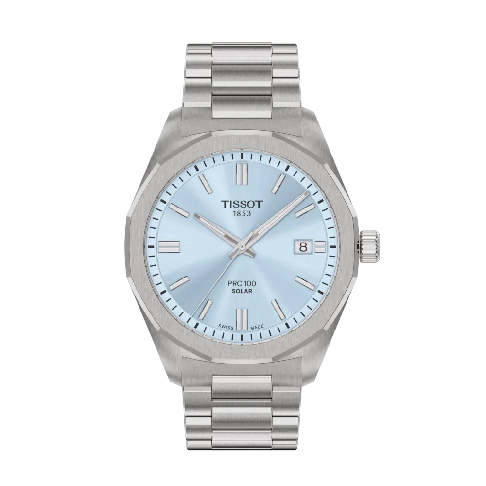 MONTRE TISSOT PRC 100 SOLAR 39MM CADRAN BLEU GLACÉ BRACELET GRIS