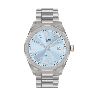 MONTRE TISSOT PRC 100 SOLAR 39MM CADRAN BLEU GLACÉ BRACELET GRIS