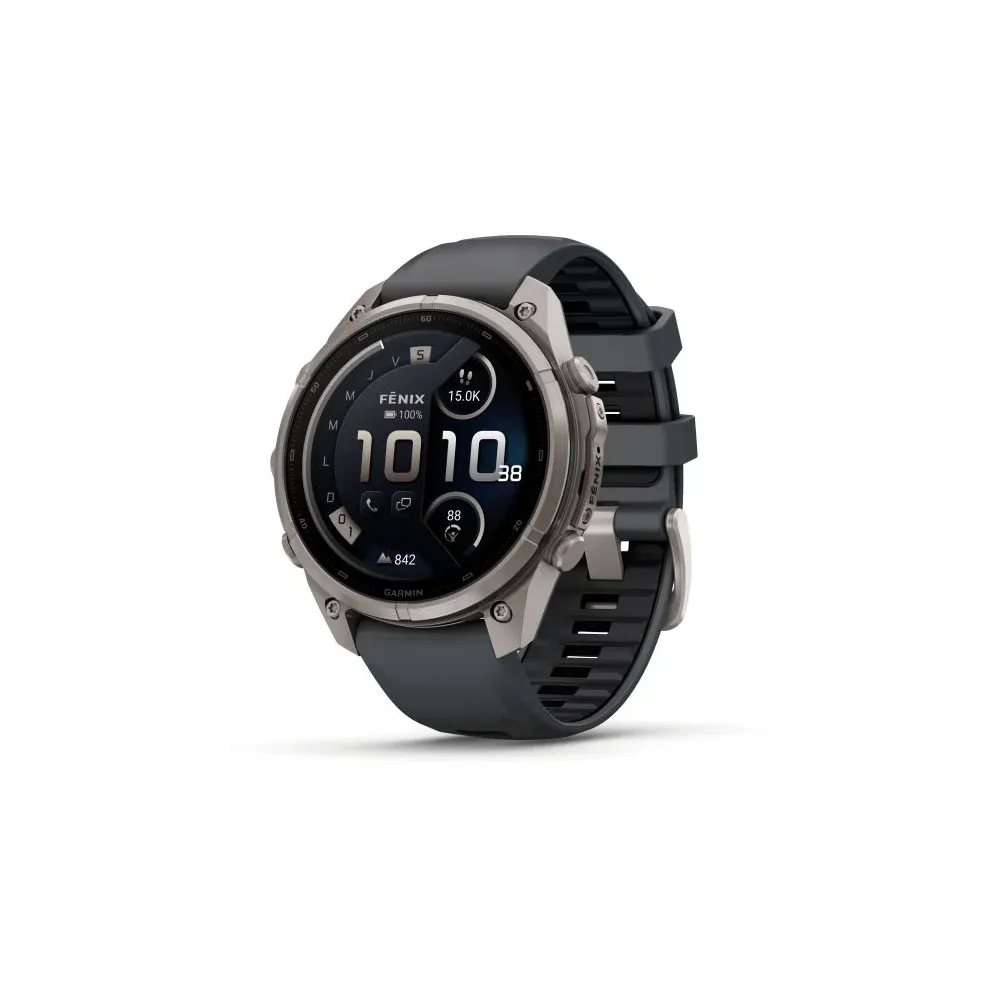 MONTRE GARMIN FĒNIX® 9 PRO 47 MM IN REACH TITANIUM AVEC BRACELET EN SILICONE GRAPHITE NOIR