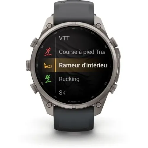 MONTRE GARMIN FĒNIX® 9 PRO 47 MM IN REACH TITANIUM AVEC BRACELET EN SILICONE GRAPHITE NOIR