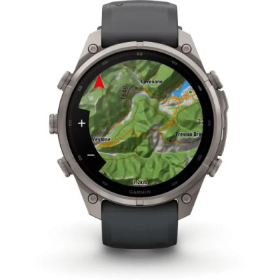 MONTRE GARMIN FĒNIX® 9 PRO 47 MM IN REACH TITANIUM AVEC BRACELET EN SILICONE GRAPHITE NOIR
