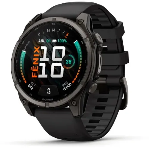 MONTRE GARMIN FĒNIX® 9 PRO 47 MM INREACH TITANIUM AVEC REVÊTEMENT CARBON GRAY DLC ET BRACELET EN SILICONE NOIR