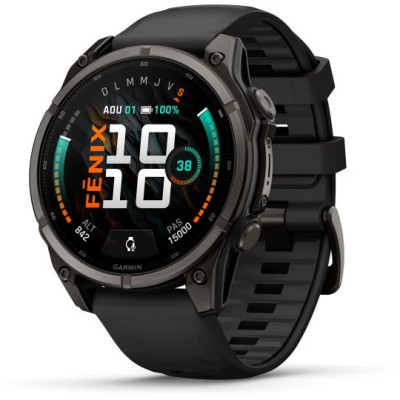 MONTRE GARMIN FĒNIX® 9 PRO 47 MM INREACH TITANIUM AVEC REVÊTEMENT CARBON GRAY DLC ET BRACELET EN SILICONE NOIR
