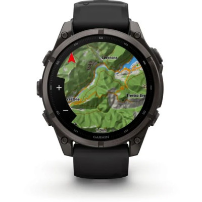 MONTRE GARMIN FĒNIX® 9 PRO 47 MM INREACH TITANIUM AVEC REVÊTEMENT CARBON GRAY DLC ET BRACELET EN SILICONE NOIR