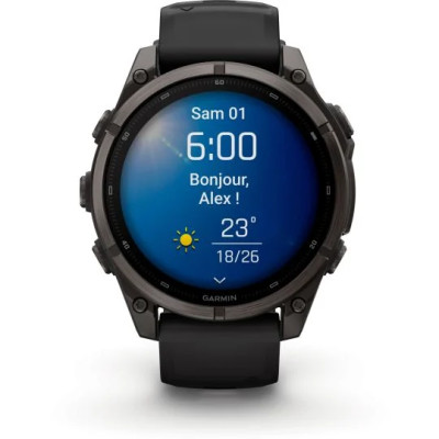 MONTRE GARMIN FĒNIX® 9 PRO 47 MM INREACH TITANIUM AVEC REVÊTEMENT CARBON GRAY DLC ET BRACELET EN SILICONE NOIR