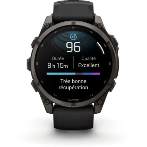 MONTRE GARMIN FĒNIX® 9 PRO 47 MM INREACH TITANIUM AVEC REVÊTEMENT CARBON GRAY DLC ET BRACELET EN SILICONE NOIR