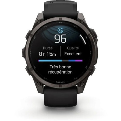 MONTRE GARMIN FĒNIX® 9 PRO 47 MM INREACH TITANIUM AVEC REVÊTEMENT CARBON GRAY DLC ET BRACELET EN SILICONE NOIR