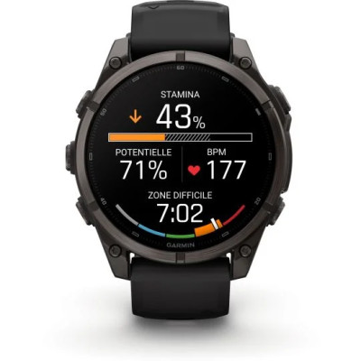 MONTRE GARMIN FĒNIX® 9 PRO 47 MM INREACH TITANIUM AVEC REVÊTEMENT CARBON GRAY DLC ET BRACELET EN SILICONE NOIR