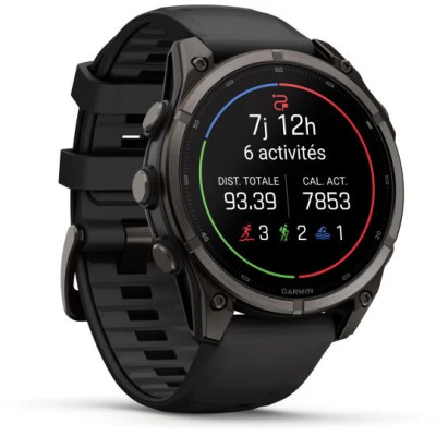 MONTRE GARMIN FĒNIX® 9 PRO 47 MM INREACH TITANIUM AVEC REVÊTEMENT CARBON GRAY DLC ET BRACELET EN SILICONE NOIR