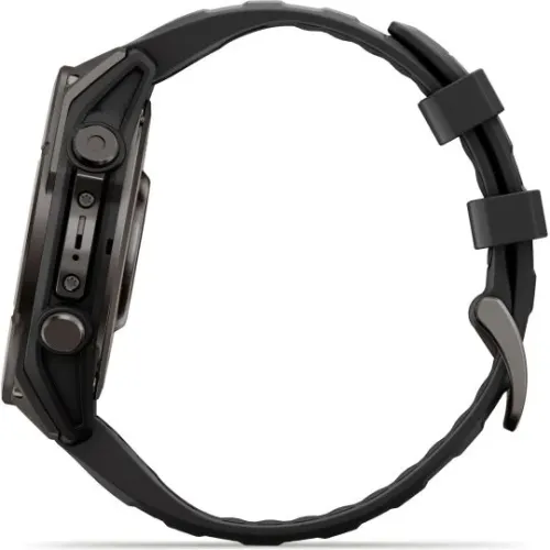 MONTRE GARMIN FĒNIX® 9 PRO 47 MM INREACH TITANIUM AVEC REVÊTEMENT CARBON GRAY DLC ET BRACELET EN SILICONE NOIR