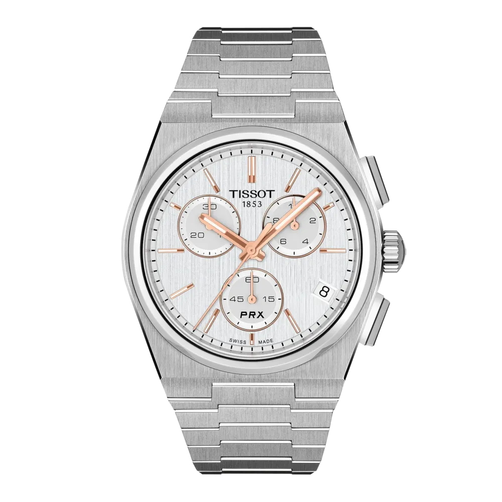 MONTRE TISSOT PRX CHRONOGRAPHE 41 MM CADRAN ARGENTÉ BRACELET ACIER