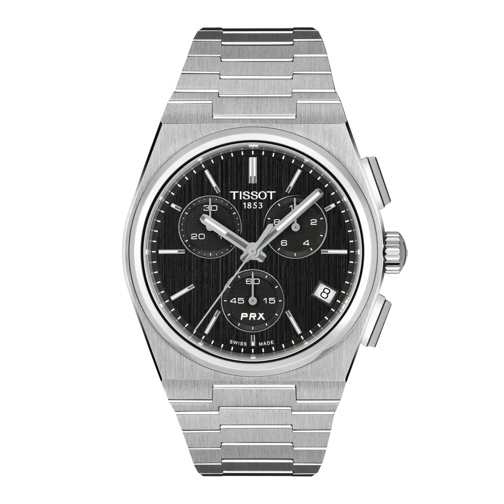 MONTRE TISSOT PRX CHRONOGRAPHE 41 MM CADRAN NOIR BRACELET ACIER