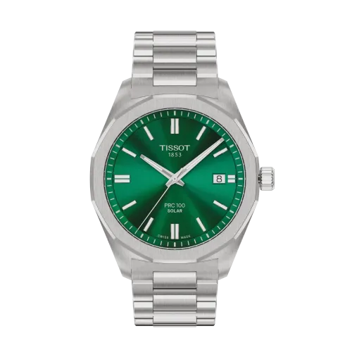MONTRE HOMME TISSOT PRC 100 SOLAR 39MM CADRAN VERT BRACELET ACIER