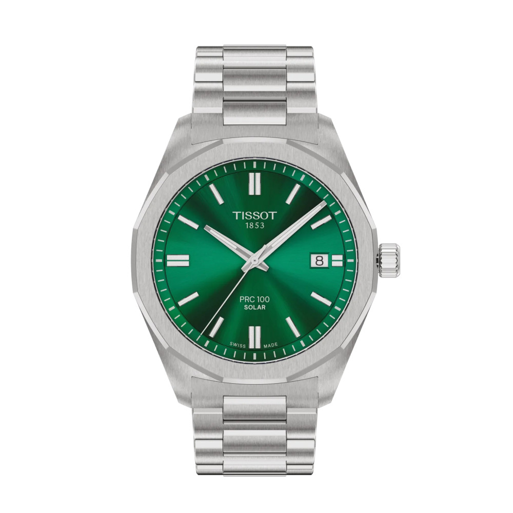 MONTRE HOMME TISSOT PRC 100 SOLAR 39MM CADRAN VERT BRACELET ACIER