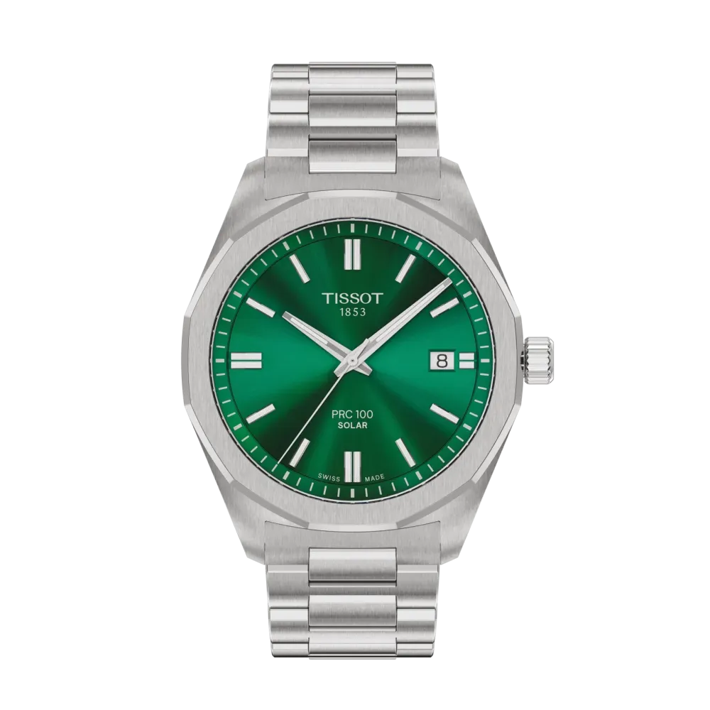 MONTRE HOMME TISSOT PRC 100 SOLAR 39MM CADRAN VERT BRACELET ACIER